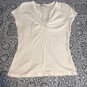 WHBM White Cotton Short Sleeve V Neck T Shirt Large